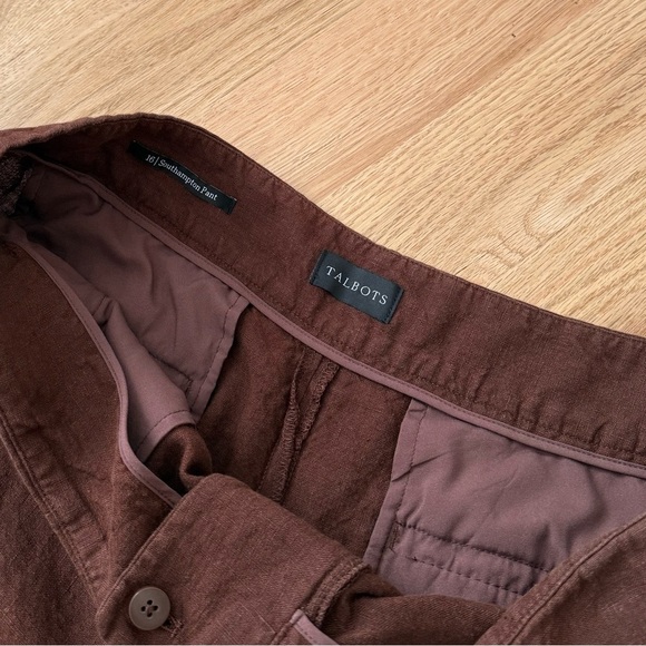 Talbots 100% Linen Southampton Pant Chocolate Brown Size 16 - Picture 3 of 10